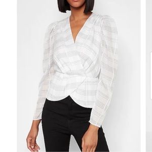 NWT Express Check Print Faux Wrap Blouse